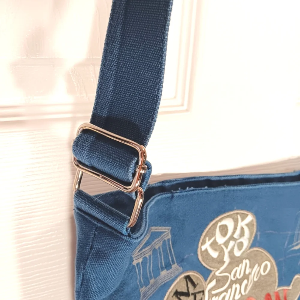 Mickey Mouse Disney Blue Crossbody Canvas Travel Bag - Picture 5 of 14
